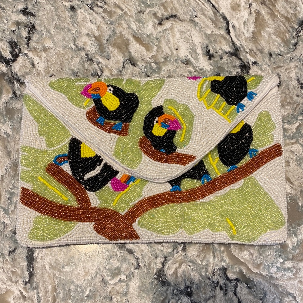 Adorable summer parrot beaded clutch crossboday bag